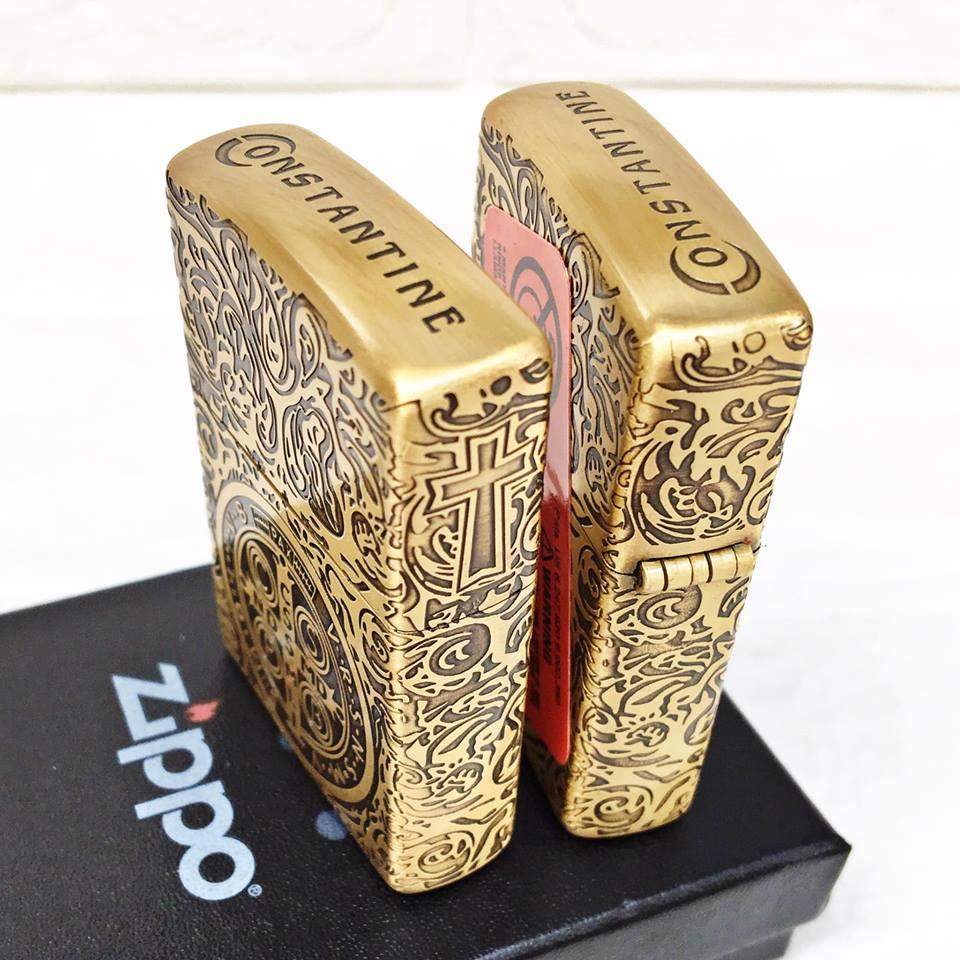 [HCM]BẬT LỬA ZIPPO MỸ - ĐỒNG KHẮC 5 MẶT CONSTANTINE - (CÓ TEM ĐỎ) - (XÀI XĂNG)