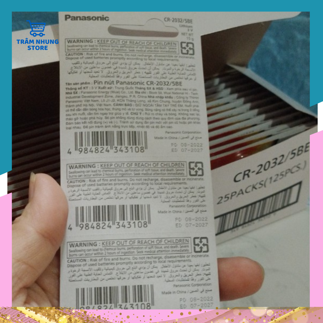 Vỉ 5 viên Pin nút Panasonic 3V CR-2032/5BEW