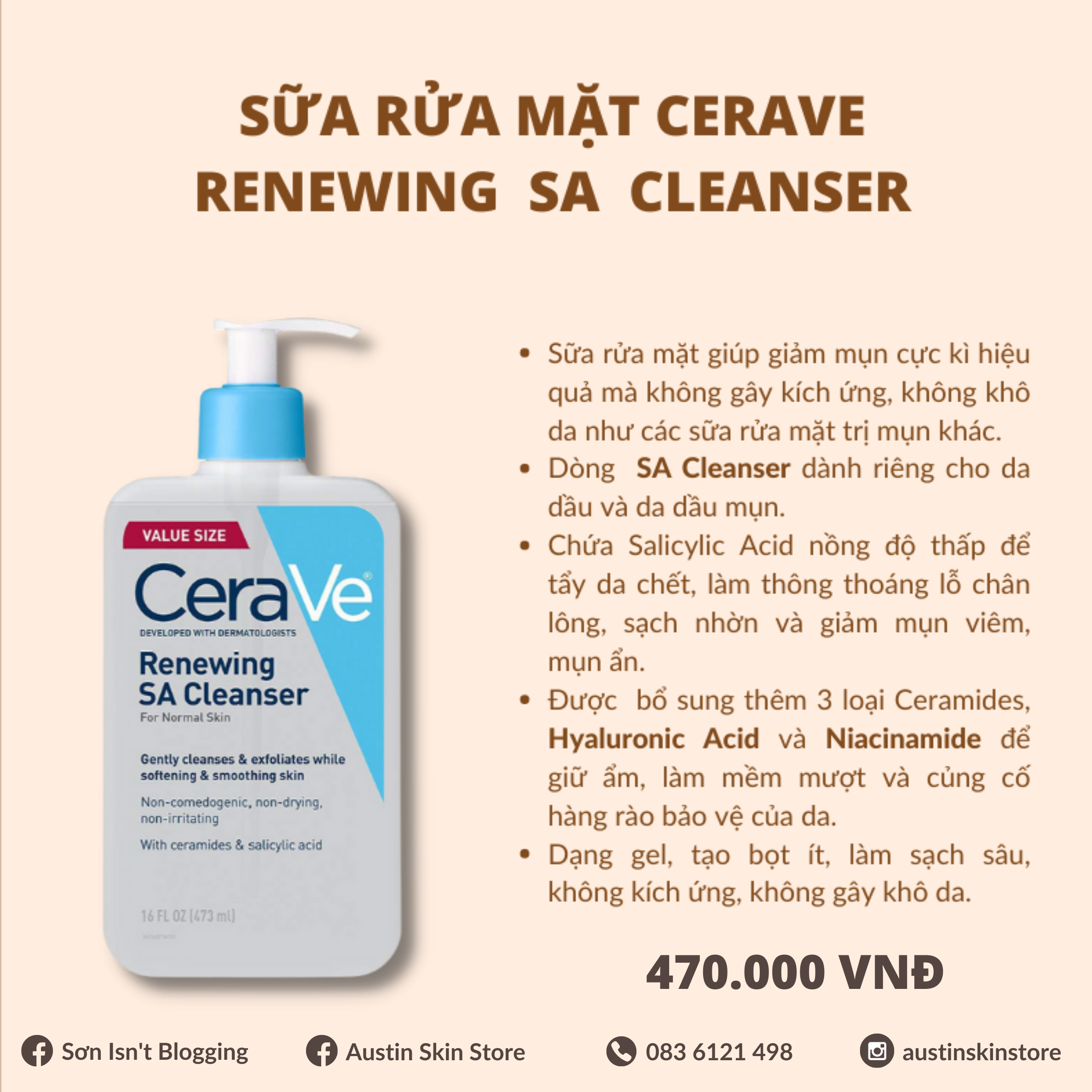 Sữa Rửa Mặt CeraVe Renewing SA Cleanser 236ml