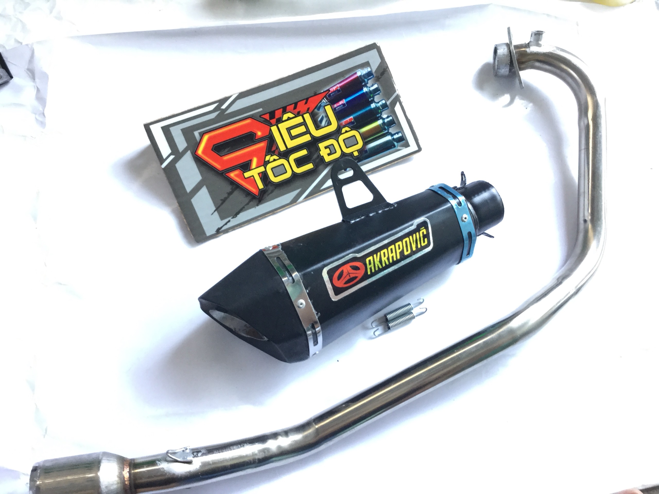 Combo pô akapovic đen bao gồm cả cổ pô độ cho xe raider fi, satria, gsx,....