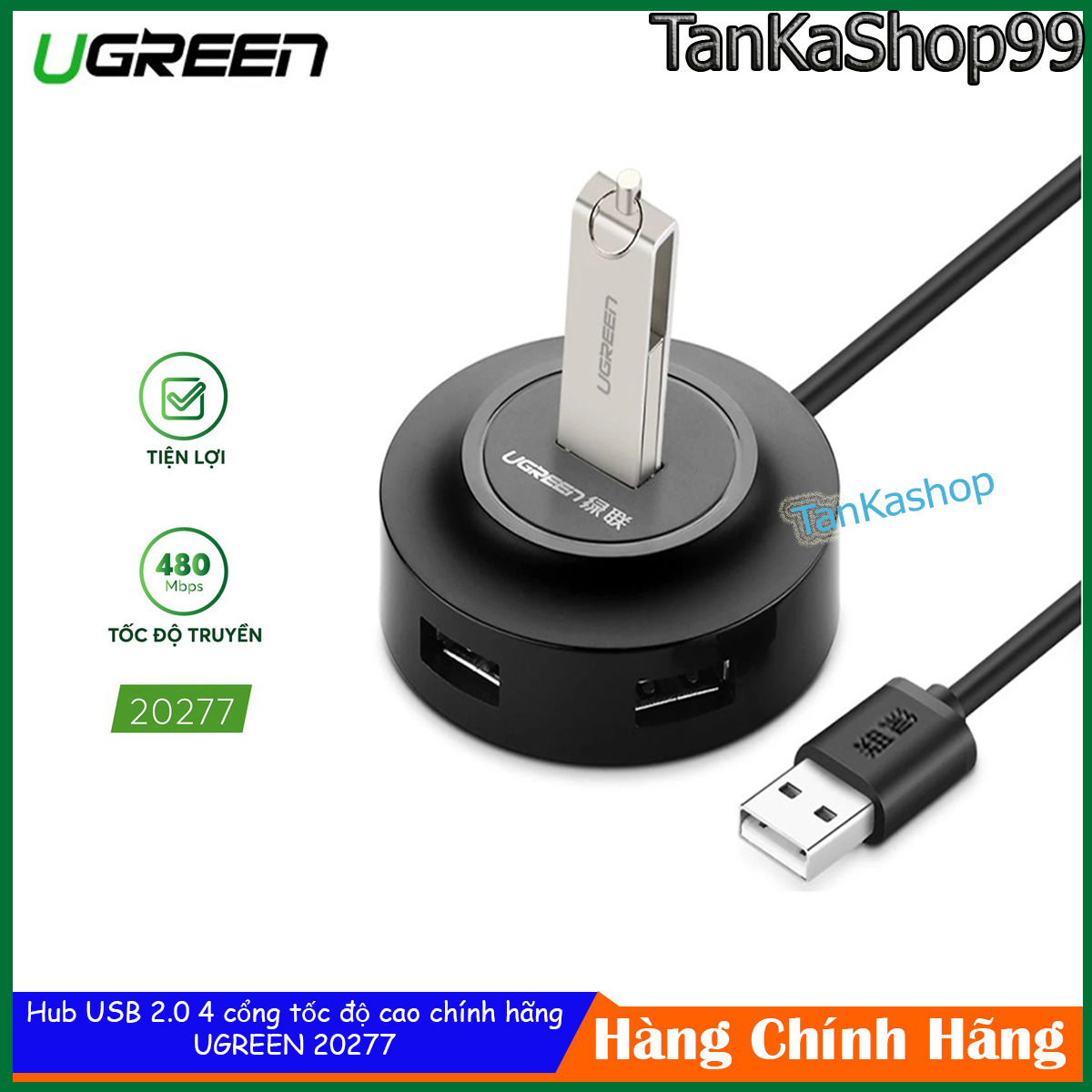 Hub Ugreen USB 2.0 4 cổng tốc độ cao, 20277 dây dài 1m