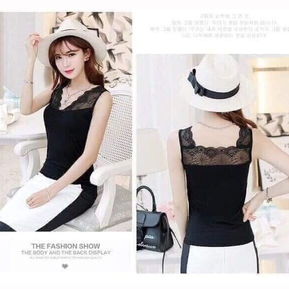 Áo ba lỗ phối ren ngực chất đẹp co giãn 4 chiều, Áo ba lỗ mặc trong vest siêu đẹp-ba lỗ nữ-áo hai dây nữ