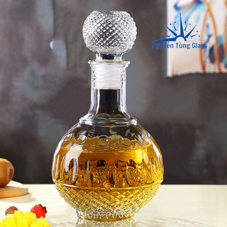 Chai Đựng Rươu Thủy Tinh (950ML) mẫu Bầu Tròn Chấm Bi