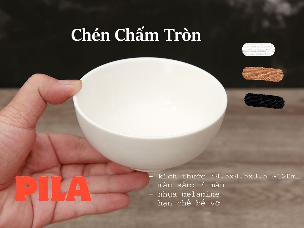 COMBO 10 Chén Nước Chấm Kiểu TRòn Trắng, Chén Muối Tiêu Nâu, Chén Chấm Sắc Màu