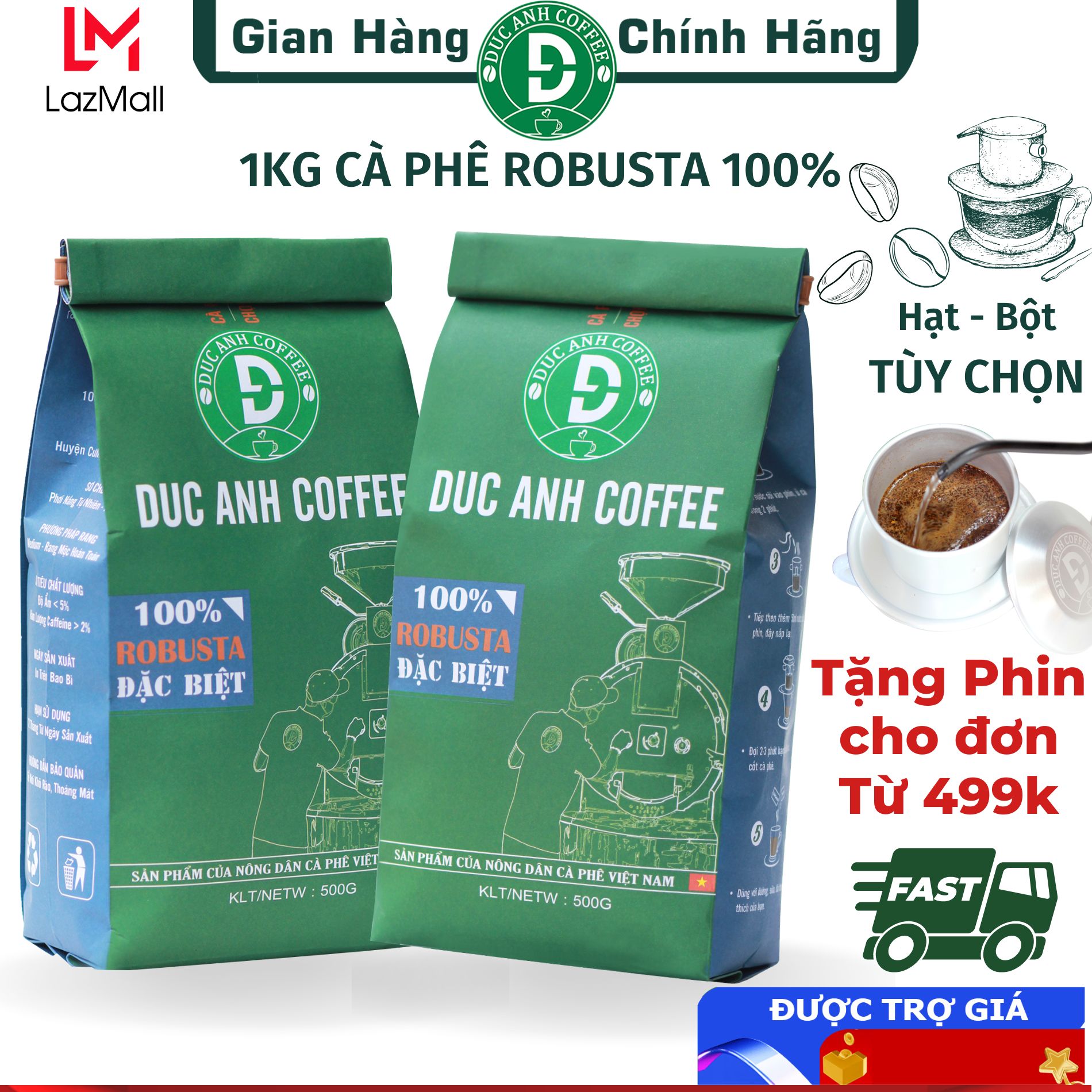 1kg Cà Phê rang xay đặc biệt 100% nguyên chất rang mộc pha phin, pha máy chọn lọc, tận tâm - đậm vị, mạnh, hậu ngọt - bản giới hạn đặc biệt DUC ANH COFFEE - cafe pha phin - cafe rang xay pha phin