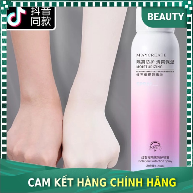Chai xịt chống nắng Maycreate có lớp Makeup trắng da