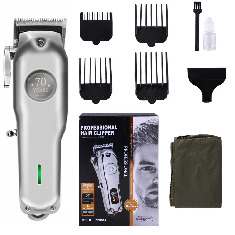 70th anniversary Silver Rechargeable Hair Clipper Cordless Electric Hair Trimmer Professional Haircut Shaver Beard Shaver Machine All Metal cao cấp