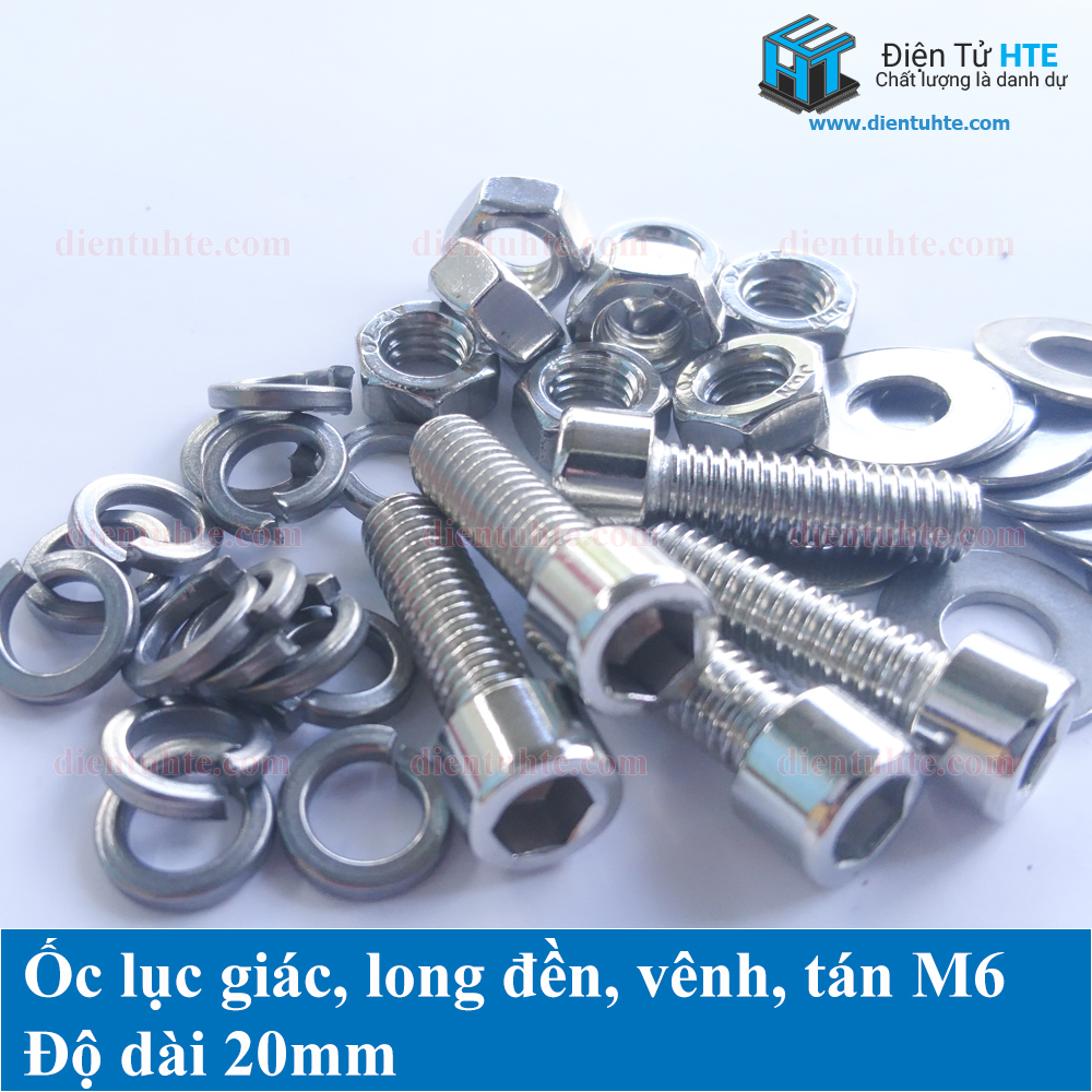 Ốc lục giác M6, kèm long đền, vênh, tán