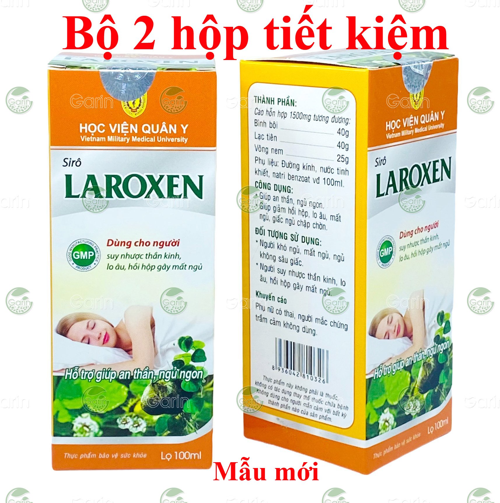 Bộ 2 hộp Siro thảo dược Laroxen Học Viện Quân Y (100ml x 2) giúp ngủ ngon và sâu giấc hơn giảm hồi hộp lo âu