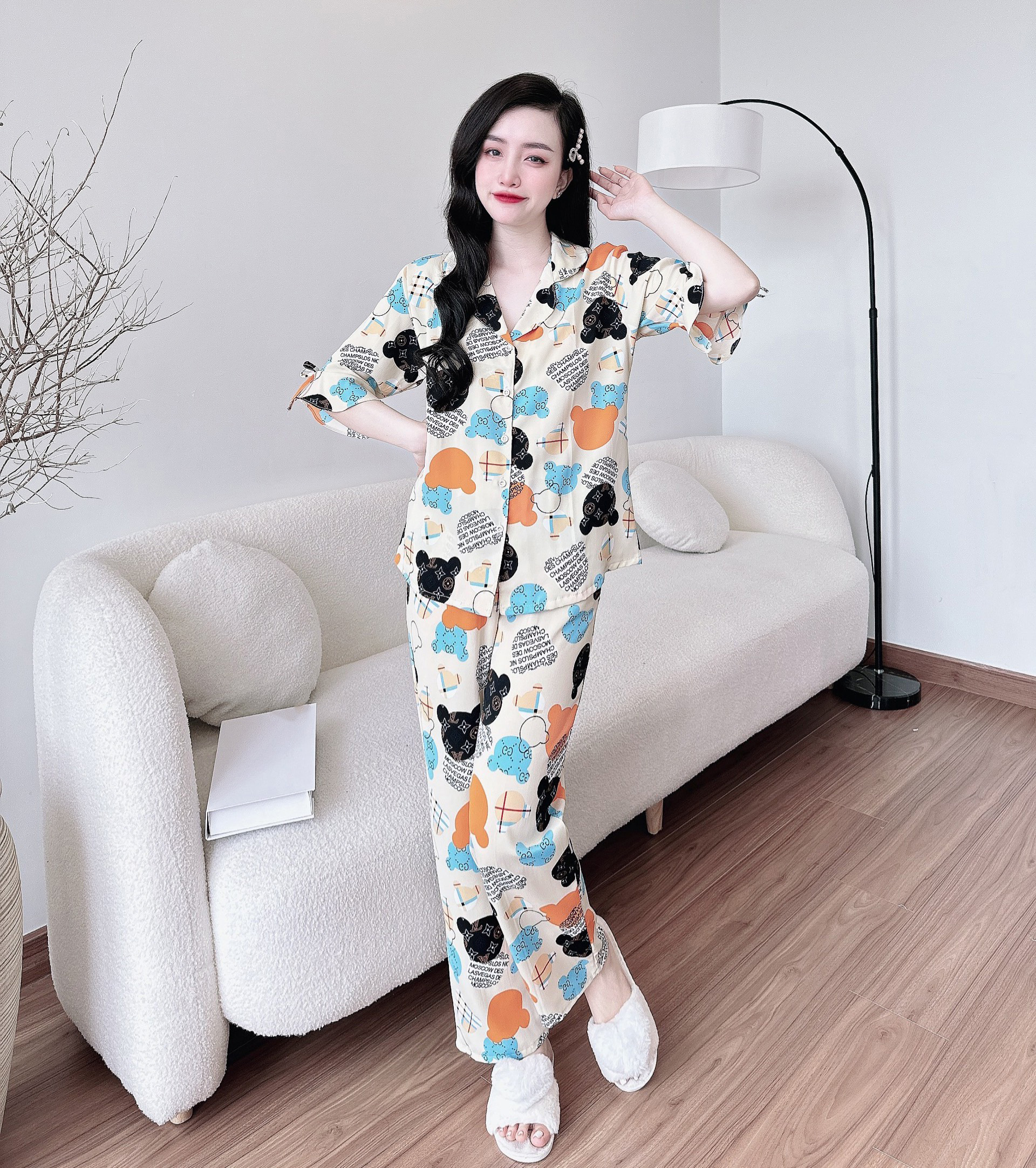 Đồ bộ lụa mango mềm mát tay lửng quần dài mặc nhà sang trọng