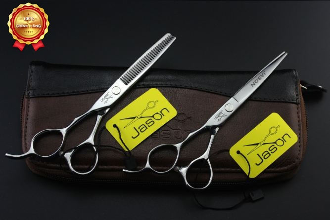 bộ kéo cắt tóc tay trái jason màu trắng (Mua cặp kéo được tặng bao da, lược toni guy, chỉnh kéo )