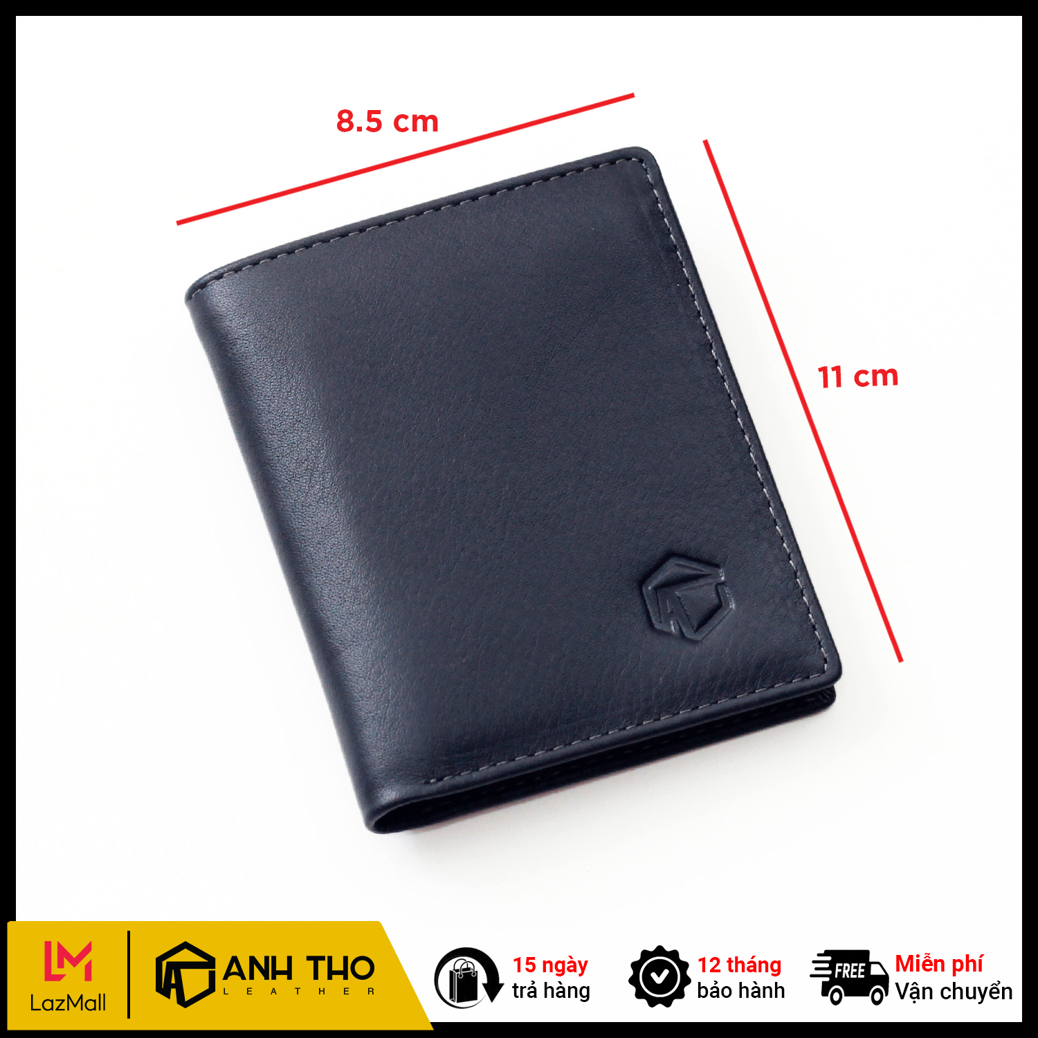 Ví mini da bò AT055, chất da tự nhiên mềm mại, form ví 11x8.5cm, kèm hộp đựng và PBH 03 năm, Anh Tho Leather