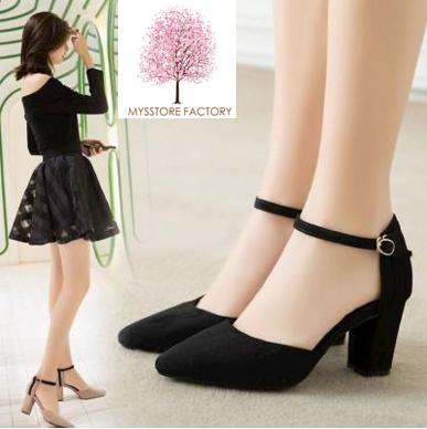 Giay Cao Gót Bít Mũi Viền 7p Nhung CG-0217