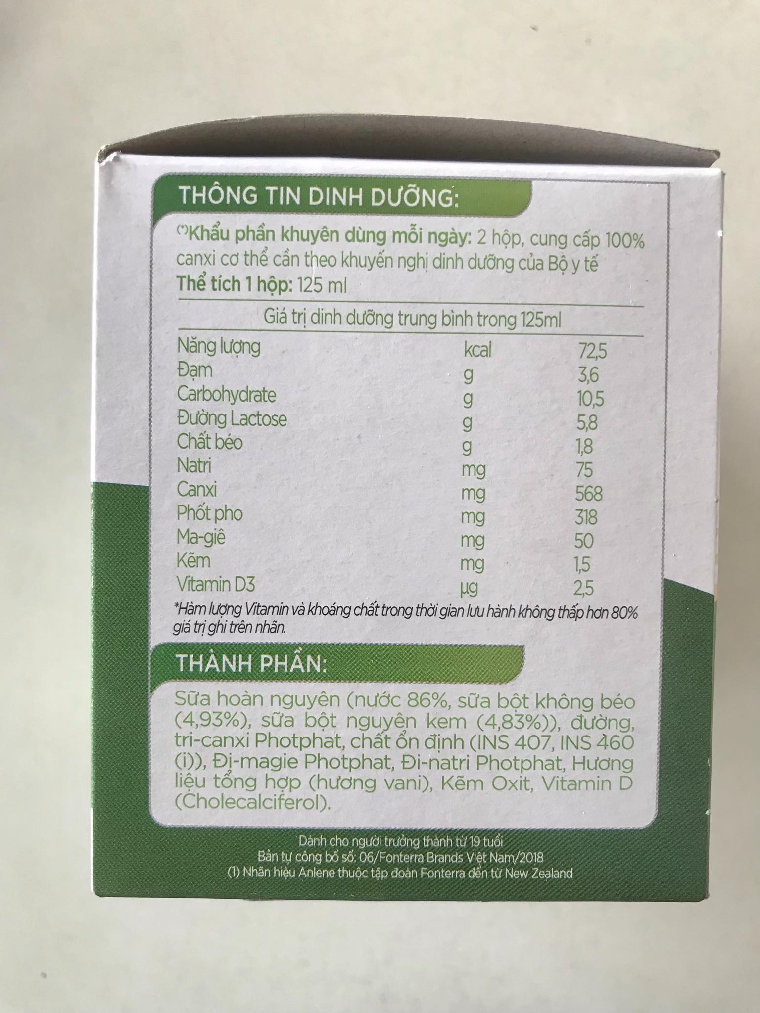 Lốc lẻ sữa nước Anlene Concentrate Vani đậm đặc 125ml