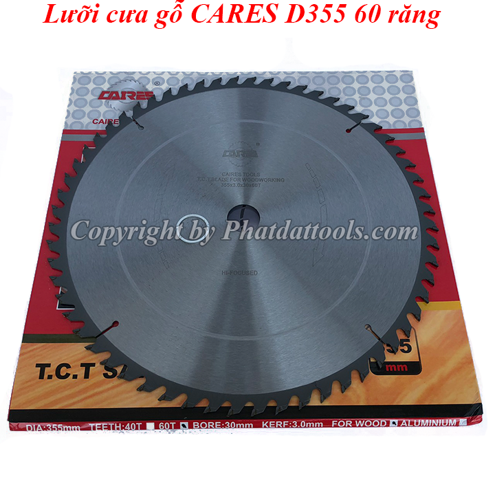 Lưỡi cưa gỗ CARES D355mm cao cấp-Lỗ cốt 25,4-30mm