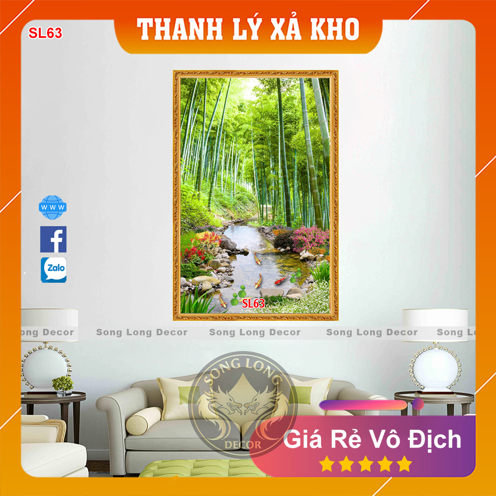 Tranh dán tường 3D Lối Đi Vườn Trúc -SL63- Tranh 3D Khổ Dọc- Song Long Decor