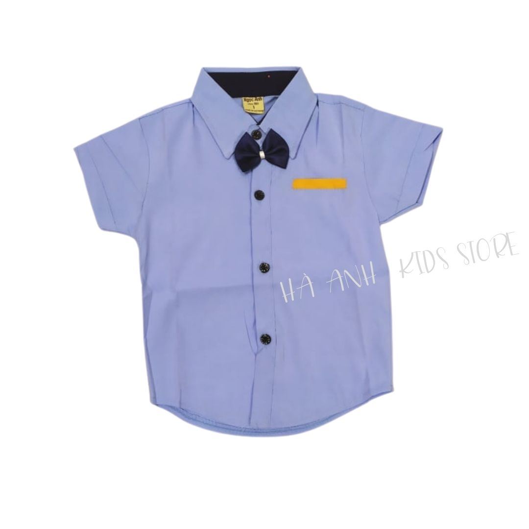 [Hoàn tiền 6%] Áo sơ mi ngắn tay chất đũi mềm mát thấm hút cho bé trai 10-40kg