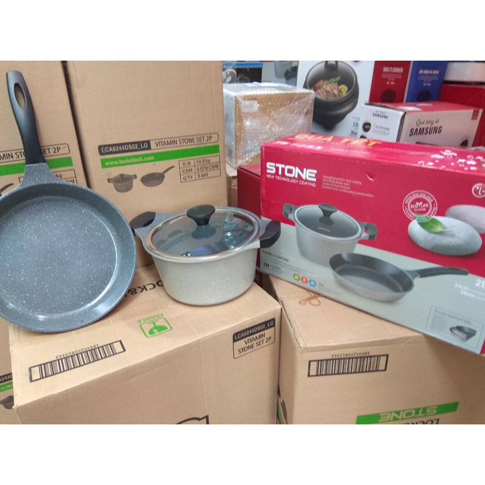 Bộ Lock&Lock Stone 7 Lớp Nồi Đá 24cm Và Chảo Đá 28cm