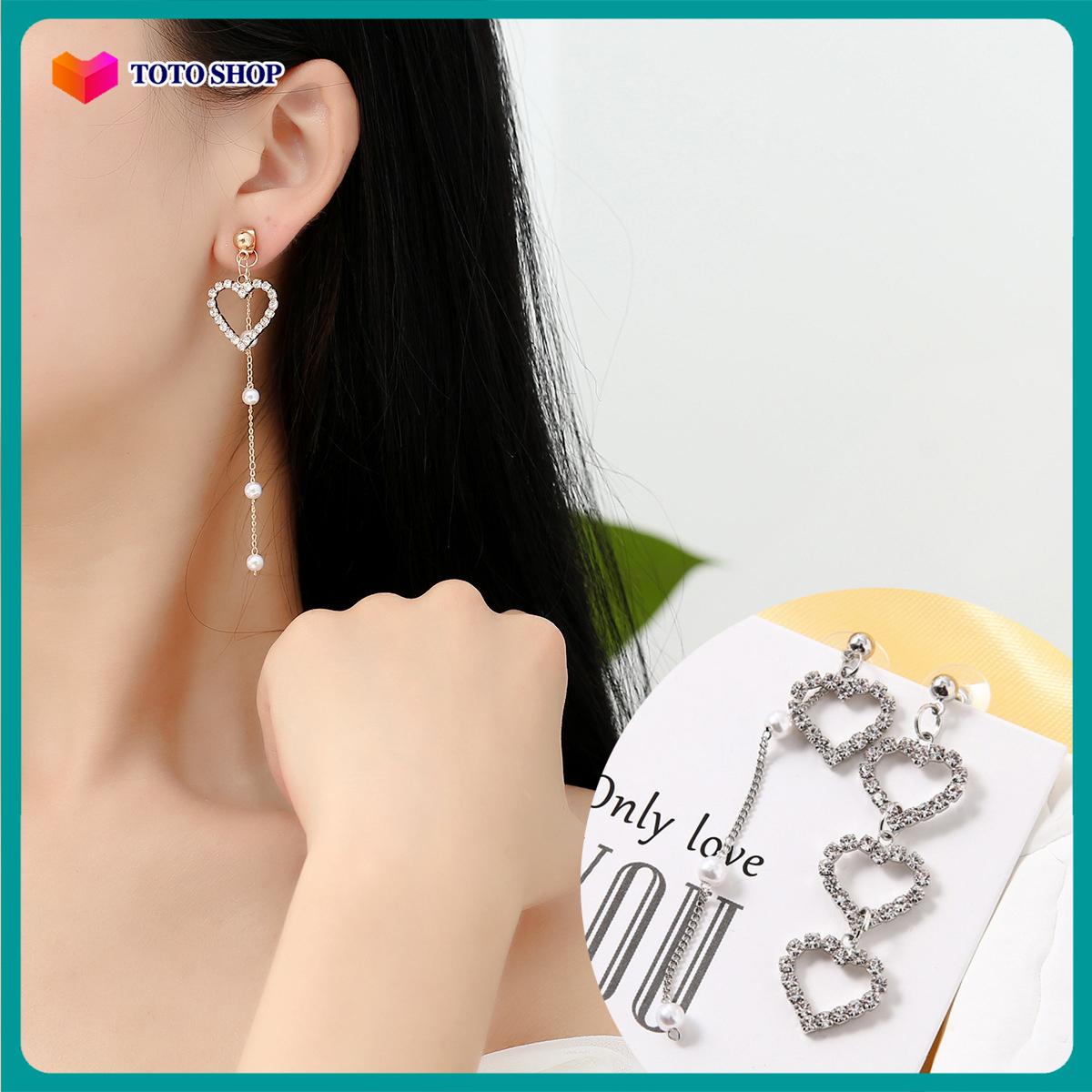 Khuyên tai trân châu đính đá rua trang trí dáng dài đính hạt trang trí phong cách Hàn Quốc mẫu mới nhất BSTKD - [ToToShop]