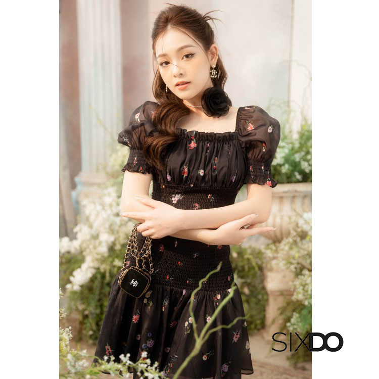 Chân váy chun eo trẻ trung thời trang SIXDO-Z (Z-Black Floral Mini Skirt)