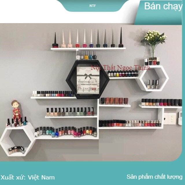 Kệ treo tường cho tiệm Nail có thể thay đổi vị trí thành các kiểu khác nhau cực kỳ đẹp