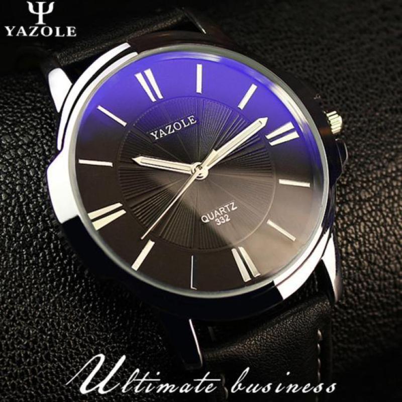 [HCM]Đồng hồ nam Yazole 332 dây da thời trang cực chất (Viền bạc)