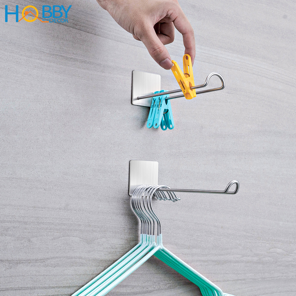 Bộ 2 móc treo kẹp phơi quần áo inox 304 dán tường Hobby home decor PMD