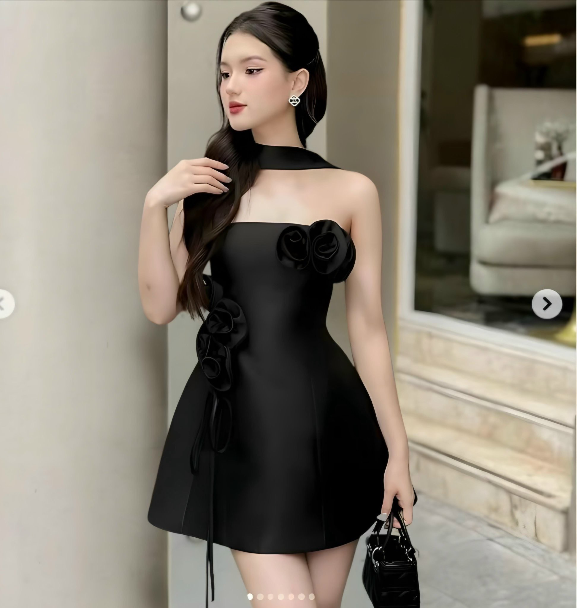 Đầm cúp ngực đính hoa đi chơi dự tiệc, váy tafta đứng dáng sang chảnh thời trang xemne