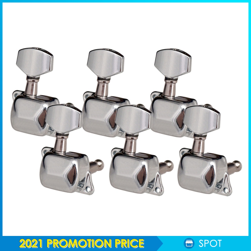 Lohobby 6 Pieces Guitar String Tuning Peg, Tuner Machine Heads Knobs - Semiclosed Locking String Set for Electric Guitar -Silver (6 for Right )