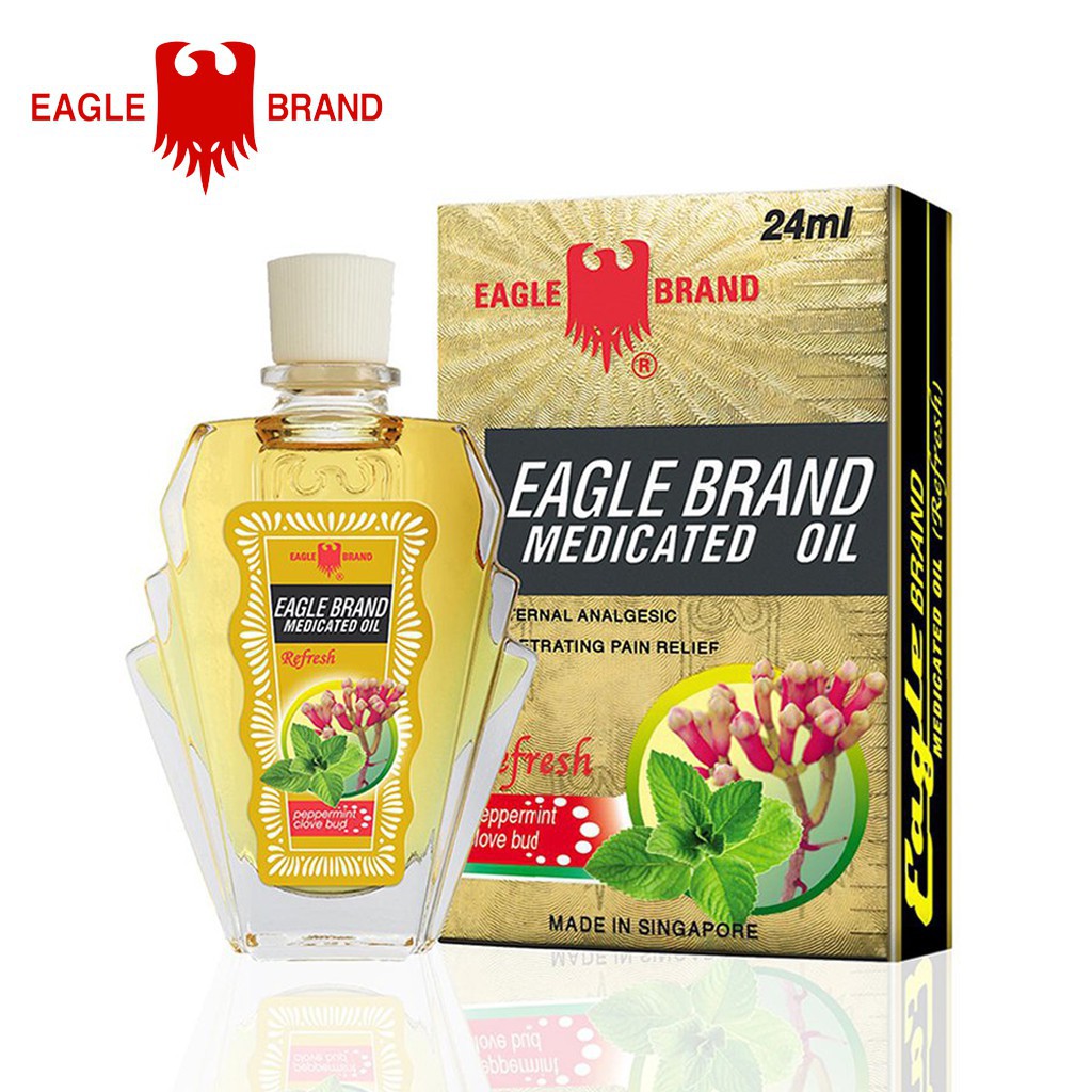 Dầu Gió Vàng Eagle Brand Medicated Oil 2 nắp Chính Hãng Singapore 24ml Thơm
