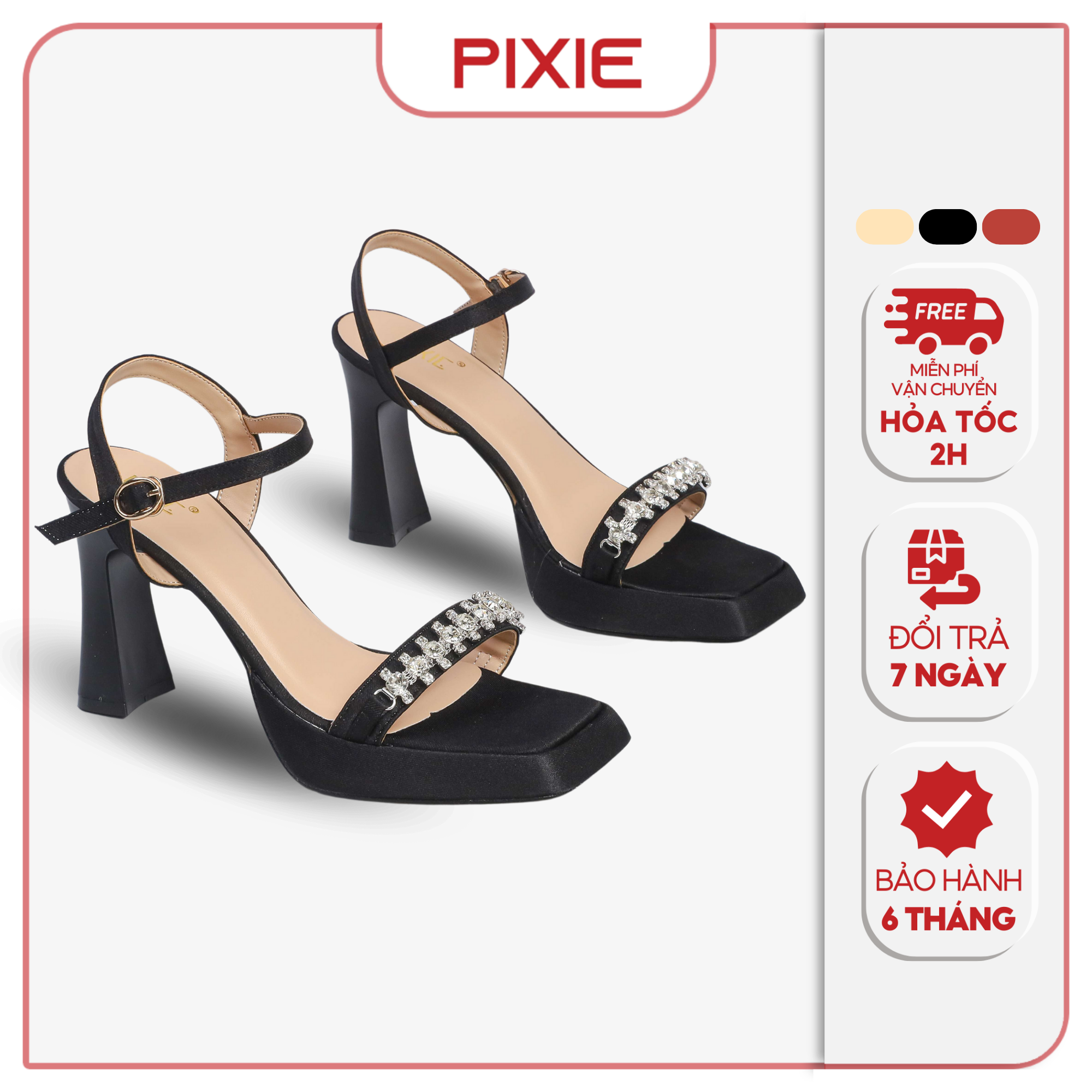 Giày Sandal Đúp 10cm Quai Ngang Đính Đá Pixie E264