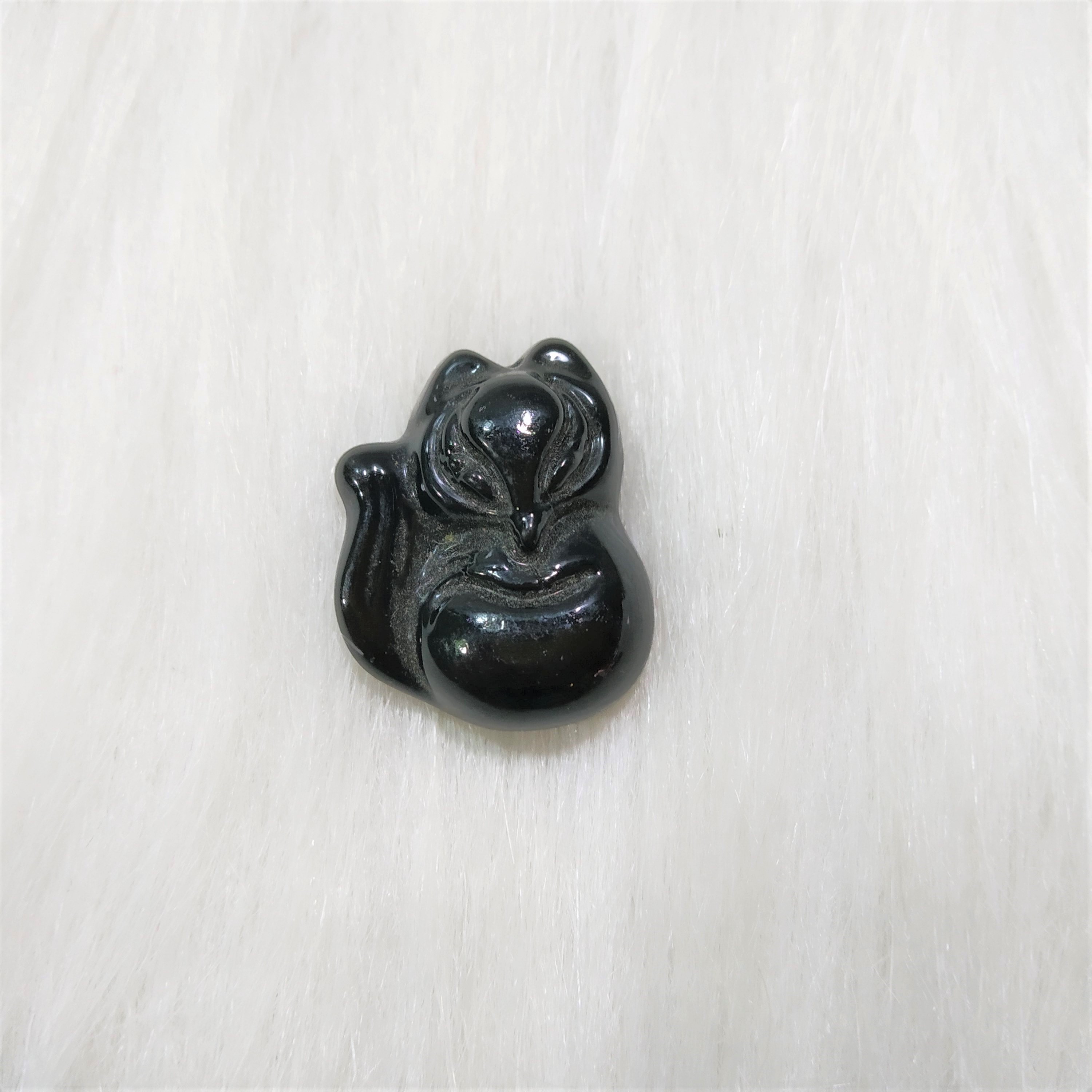Mặt dây chuyền hồ ly đá Obsidian đen N1