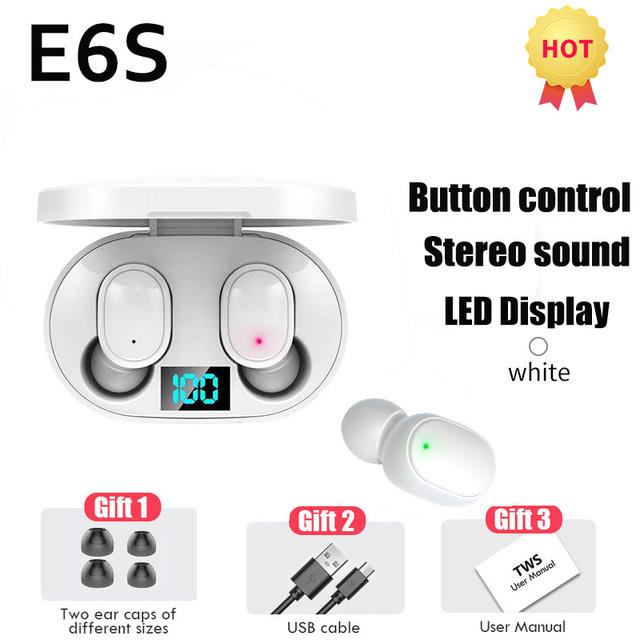 Hot！ Original E6S Headphones with Mic Display Earbuds Bluetooth Headset Air Earphones