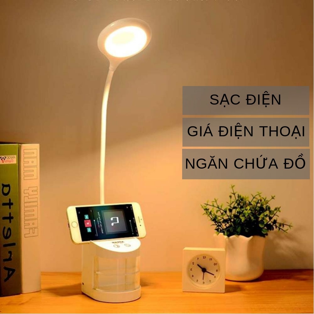 Đèn học để bàn sạc tích điện cổng USB có Giá điện thoại Mã TGX7010 led Moonshop chống cận thị và đọc sách cho học sinh và làm việc den de ban hoc sac tich dien