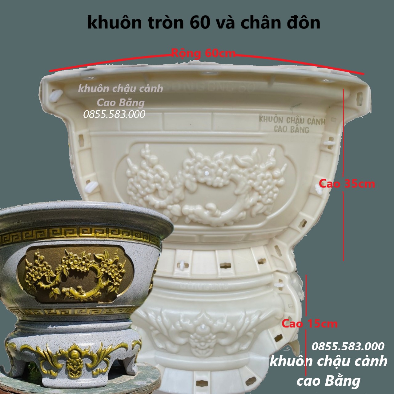 Khuôn đúc chậu cảnh tròn 60 và chân đôn [khuôn nhựa ABS siêu bền]