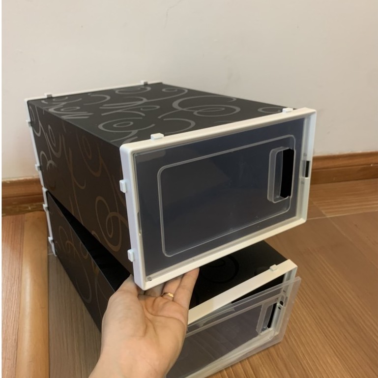Combo hộp giày nhựa dẻo lắp ráp tiện lợi, hộp giày nắp nhựa cứng size nhỡ thông minh