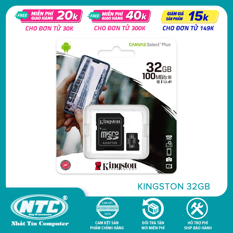 Thẻ nhớ MicroSDHC Kingston Canvas Select Plus 32GB U1 V10 A1 100MB/s (Đen) - Kèm Adapter - Nhất Tín Computer