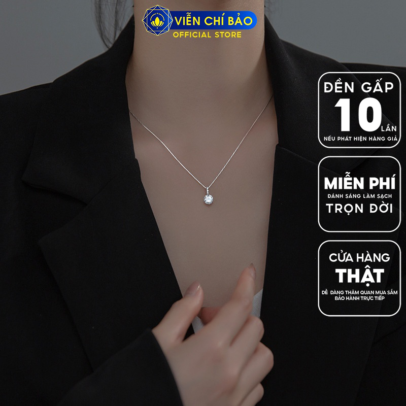 Dây chuyền bạc nữ đá tròn lấp lánh chất liệu bạc S925 thời trang phụ kiện trang sức nữ Viễn Chí Bảo D400483