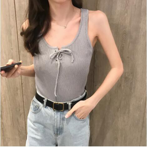 Áo Ba Lỗ Dệt Kim Đan Dây Trước Ngực