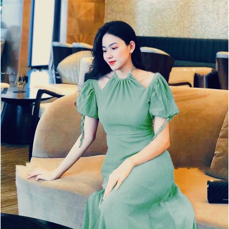 Đầm cổ yếm tay bo 3 màu