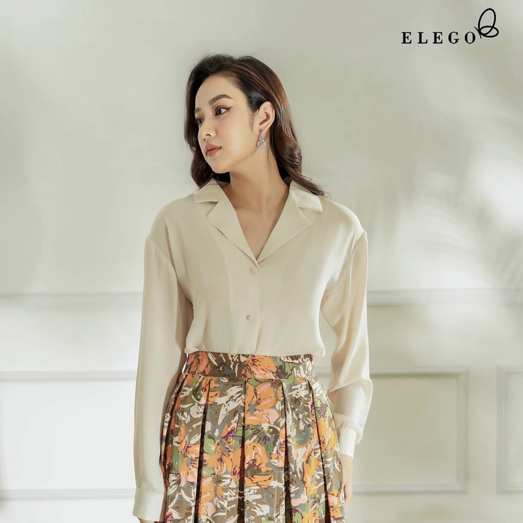 Set áo sơ mi Chân váy xếp li hoa