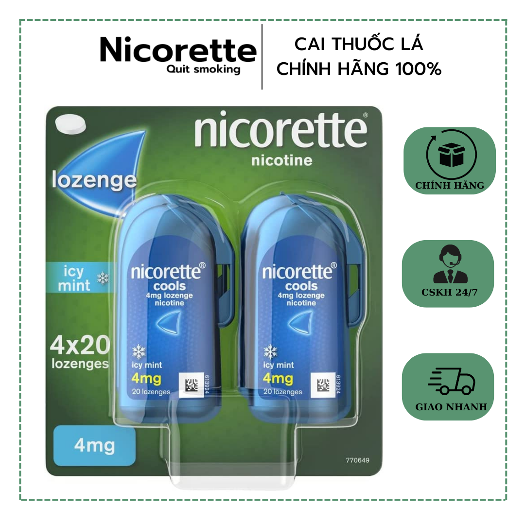 Kẹo ngậm cai thuốᴄ Nicorette Cools Lozenges 4mg-80 pieces-Nicorette Fruit Lozenge Nicotine 4 x 20 Lozenges, 4 mg (Stop Smoking Aid)