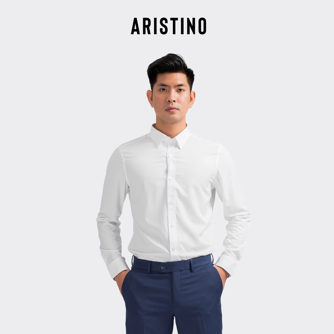 Áo sơ mi dài tay ARISTINO dáng Slim fit ôm vừa vặn và tôn dáng, thiết kế cơ bản, cổ áo có 2 khuy cài ẩn tinh tế - ALSR12
