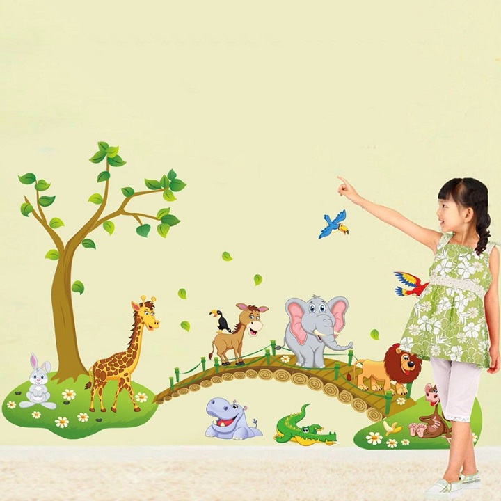 [HCM]Decal dán tường cho bé hình thú qua cầu