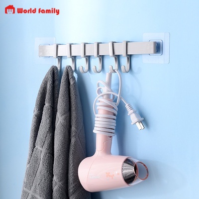 Thanh treo đồ gồm 6 móc, dán tường siêu chắc chắn