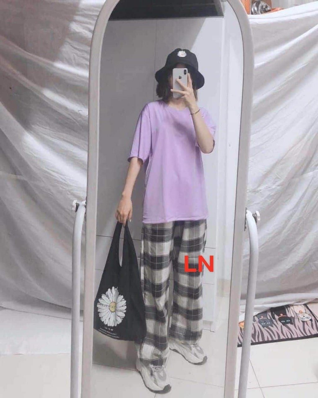 Sét bộ áo trơn + quần kẻ