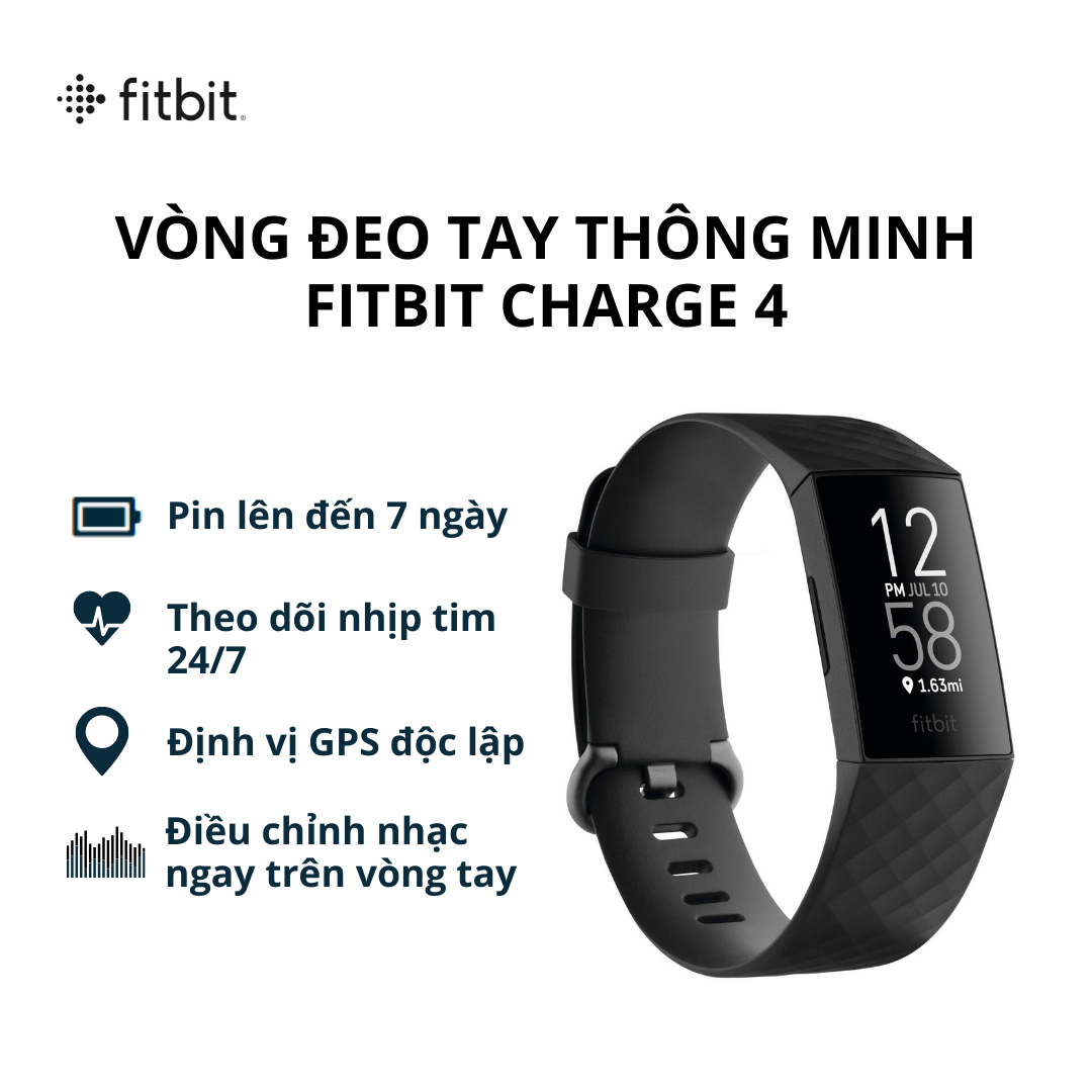 Vòng đeo tay Fitbit Charge 4, GPS - Bảo hành 12 tháng