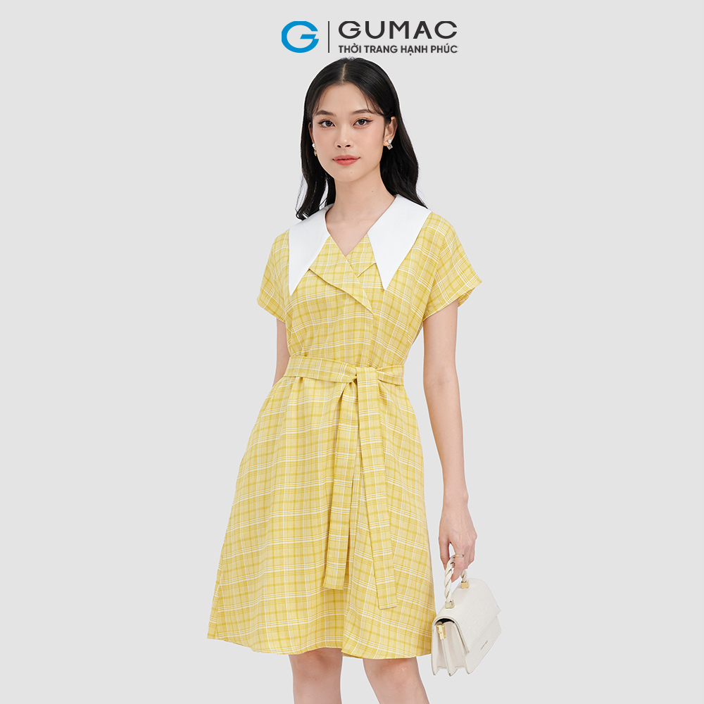 Đầm caro phối cổ thời trang GUMAC DC10064