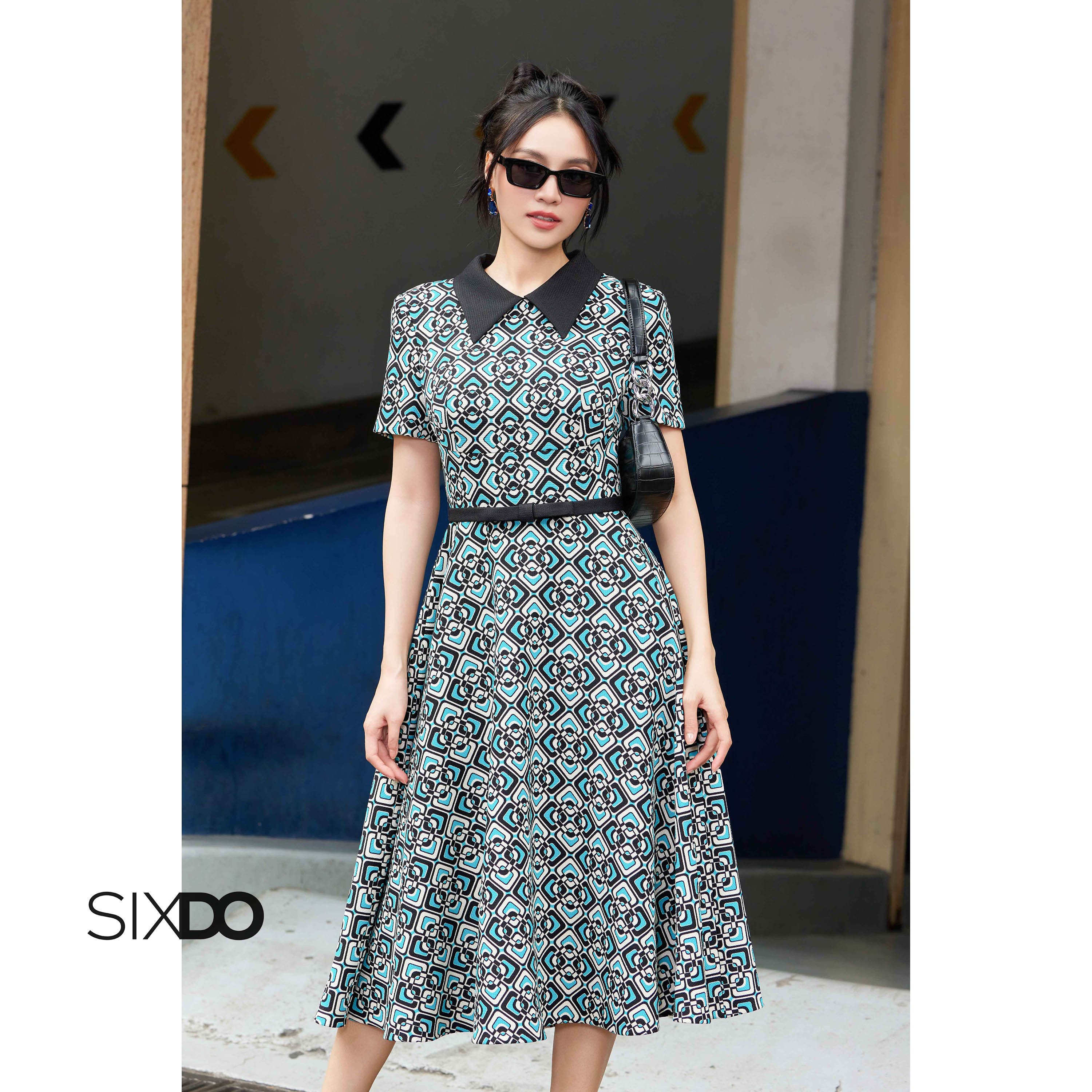 Đầm thô họa tiết tròn SIXDO (Geomitric Midi Raw Dress)
