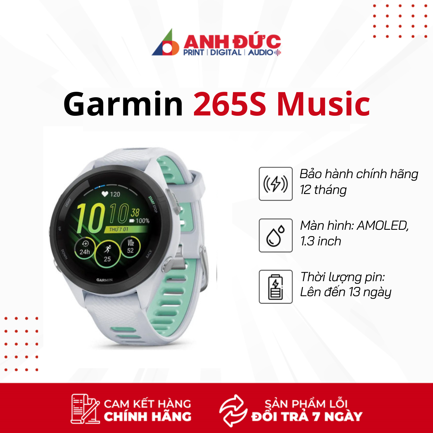 Đồng hồ thông minh garmin forerunner 265 music/ 265s music - hàng chính hãng fpt